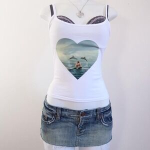 y2k dolphin aquamarine heart graphic cami white ocean core tank [s]